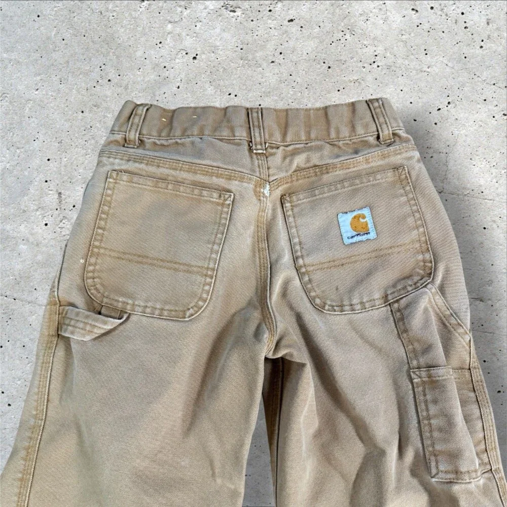 Carhartt Boys Youth Size 8 Carpenter Pants Canvas Duck Tan Brown Utility Jeans